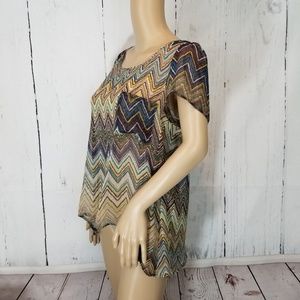 Blu Pepper Womens Medium Sheer Chevron Top Blouse